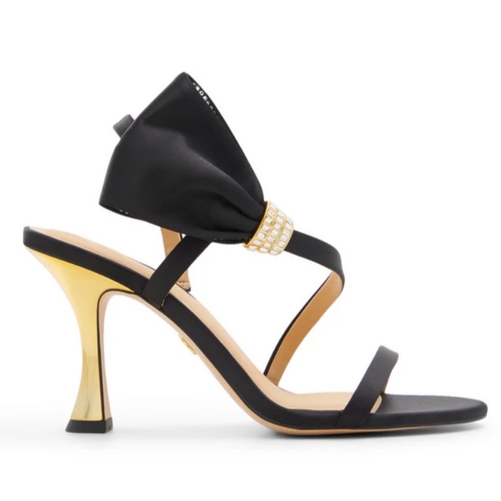 Ted Baker Belle Bow Embellishment Satin Heeled Sandals Black SZ 9.5